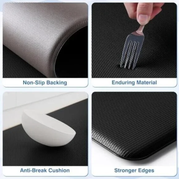 2 PCS Non Slip Kitchen Rugs Cushioned Anti Fatigue Kitchen Mats - Black - Picture 9 of 11